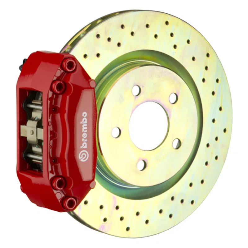 Brembo 1A4.6002A2, 00-04 Jetta 1.8t Front GT BBK 4 Piston Cast 2pc 323x28 1pc Rotor Drilled-Red for Volkswagen