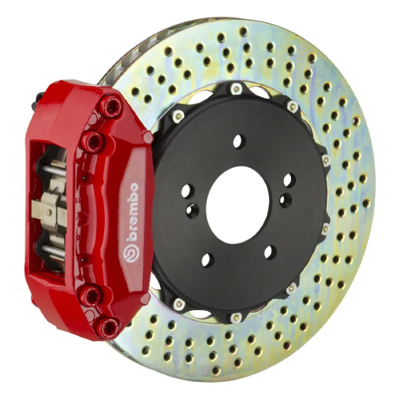 Brembo 1A1.6011A2, 00-04 Jetta 1.8t Front GT BBK 4 Piston Cast 2pc 328x28 2pc Rotor Drilled-Red for Volkswagen