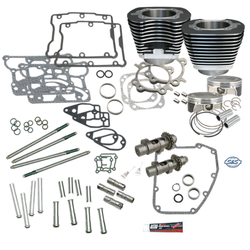 S&S Cycle 900-0354, 07-17 BT S&S 106in Big Bore Hot Set Up Kit w/o Cylinder Heads - Wrinkle Black for Harley-Davidson