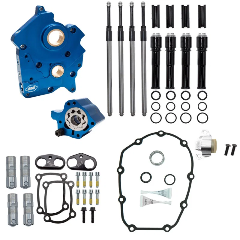 S&S Cycle 310-1262A, 2017+ M8 Oil Cooled Models Cam Chest Kit w/o Cam - Blk PR Tubes & Chain Tens Incl. VVT for Harley-Davidson