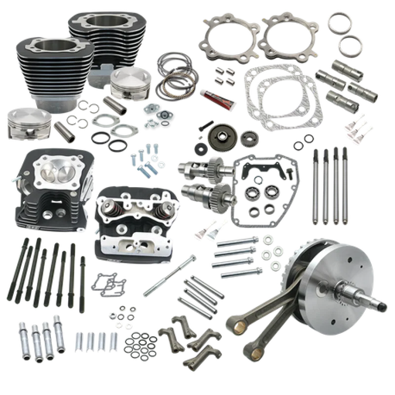 S&S Cycle 900-0565, 00-06 BT 124in Hot Set Up Kit w/ S&S Cylinder Heads - Wrinkle Black for Harley-Davidson