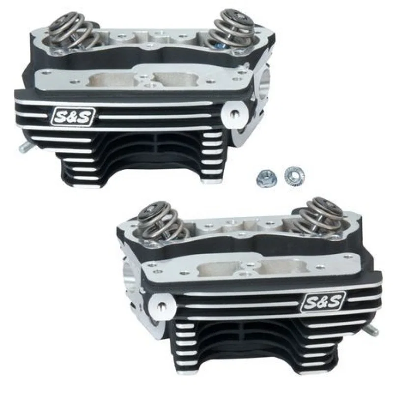 S&S Cycle 90-1361, 84-99 BT Super Stock Cylinder Heads - Wrinkle Black Aluminum Finish