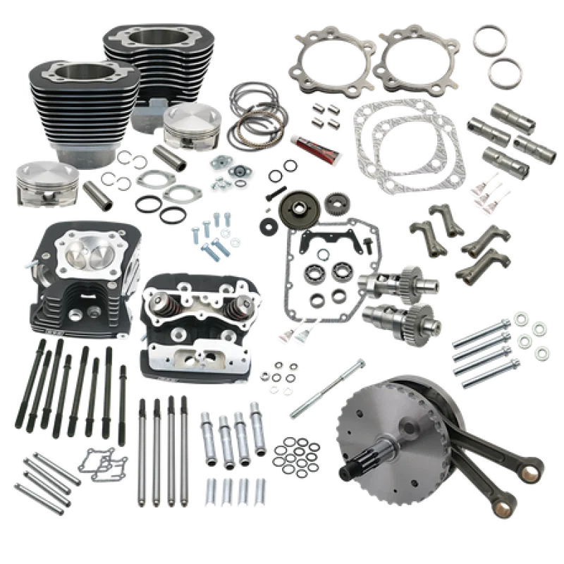 S&S Cycle 900-0564, 99-06 BT 124in Hot Set Up Kit W/ S&S Cylinder Heads - Wrinkle Black for Harley-Davidson
