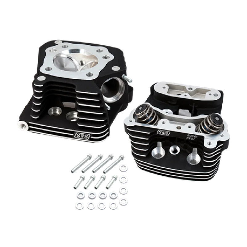 S&S Cycle 90-1504, 84-99 BT Super Stock Cylinder Head Kit For 3-1/2in and 3-5/8in Bore - Wrinkle Black for Harley-Davidson