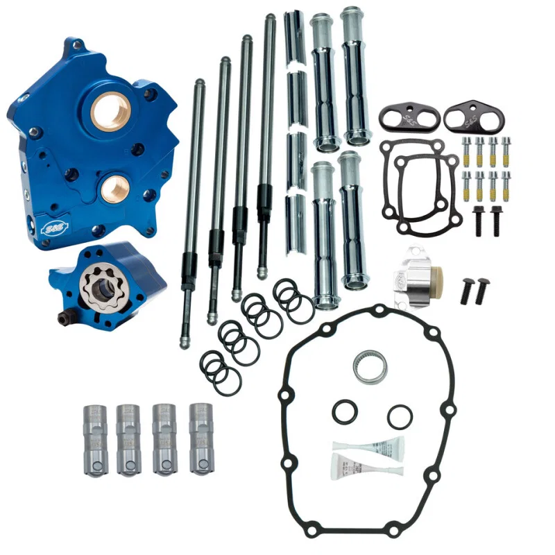 S&S Cycle 310-1265A, 2017+ M8 WC Model Cam Chest Kit w/o Cam - Chrm Pushrod Tubes & Chain Tensioner - Incl. VVT