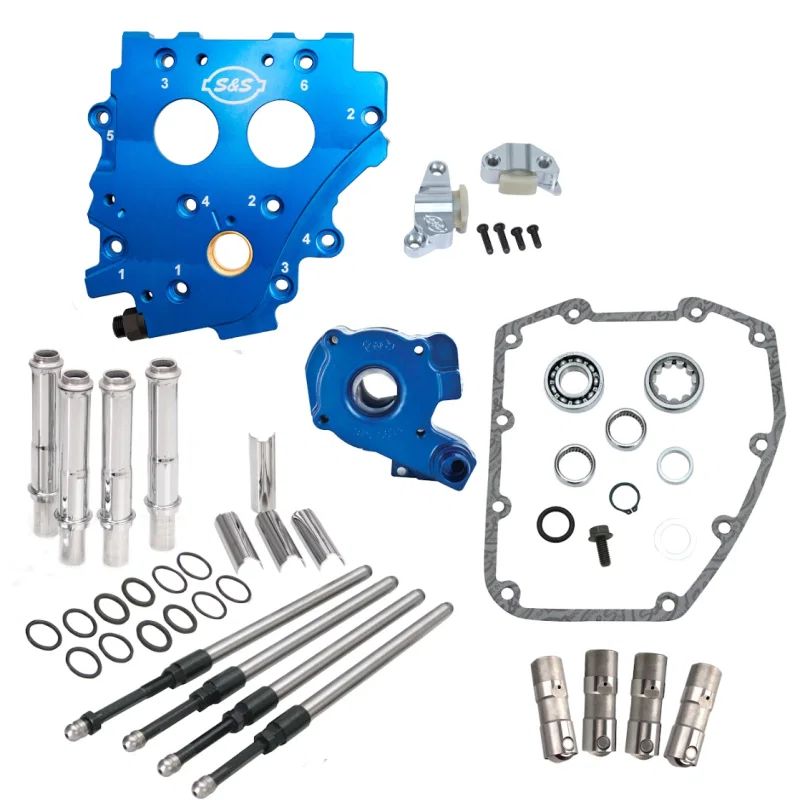 S&S Cycle 310-1271, 99-06 BT Chain Drive Cam Chest Kit w/o Cam - Chrome Pushrod Tubes & Chain Tensioner