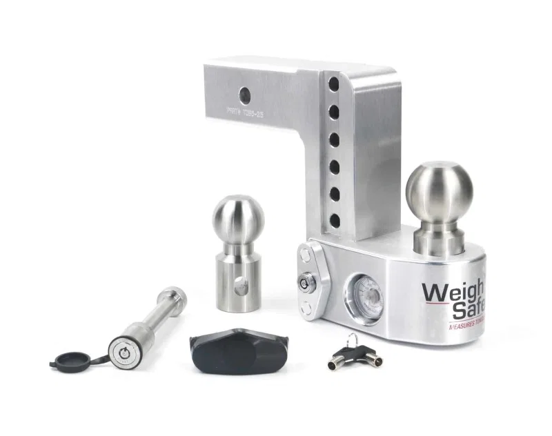 Weigh Safe WS6-2.5-KA, 6in Drop Hitch w/Built-in Scale & 2.5in Shank (10K/18.5K GTWR) w/WS05 - Aluminum