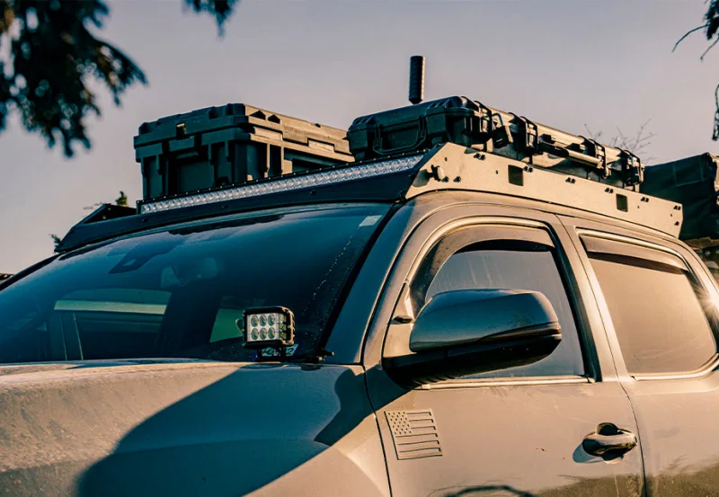 Cali Raised LED CR2875, 05-23 Toyota Tacoma Premium Roof Rack - 42 In White Dual Row Spotam/No Switch/Light K