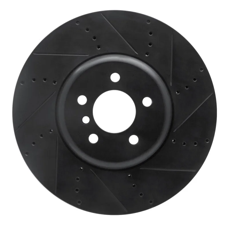 R1 Concepts 633-31093D, R1 09-17 BMW 550I GT Right Front Drilled & Slotted Black Brake Rotor