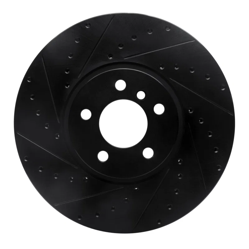 R1 Concepts 633-31137L, R1 02-06 BMW X5 Front Left Drilled & Slotted Black Brake Rotor