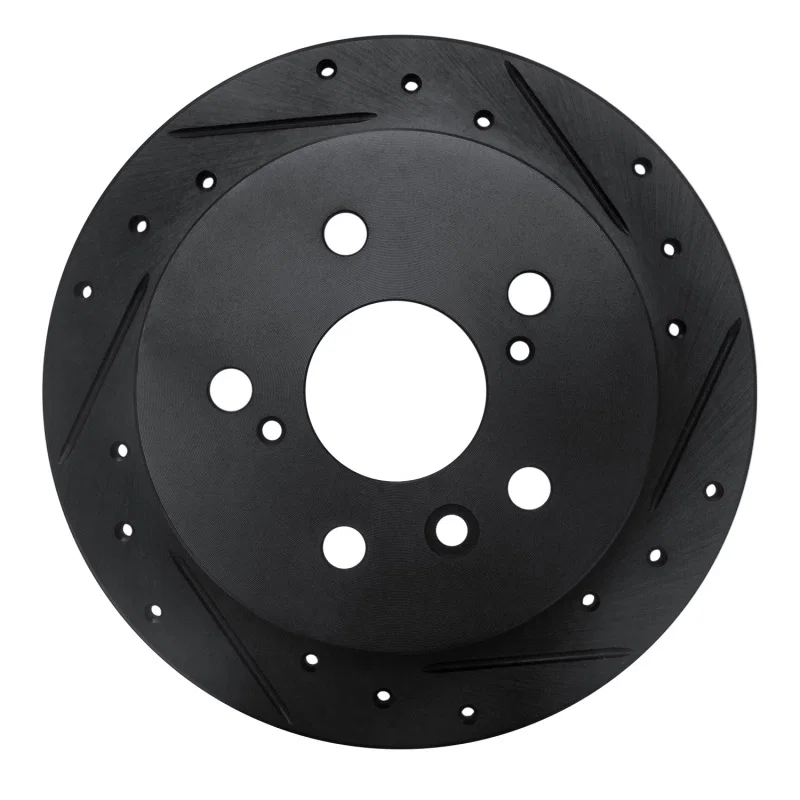 R1 Concepts 633-76076R, R1 02-08 Lexus ES300 Rear Right Drilled & Slotted Black Brake Rotor