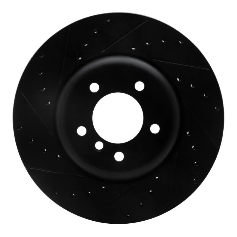 R1 Concepts 633-31063L, R1 04-10 BMW 550I Front Left Drilled & Slotted Black Brake Rotor