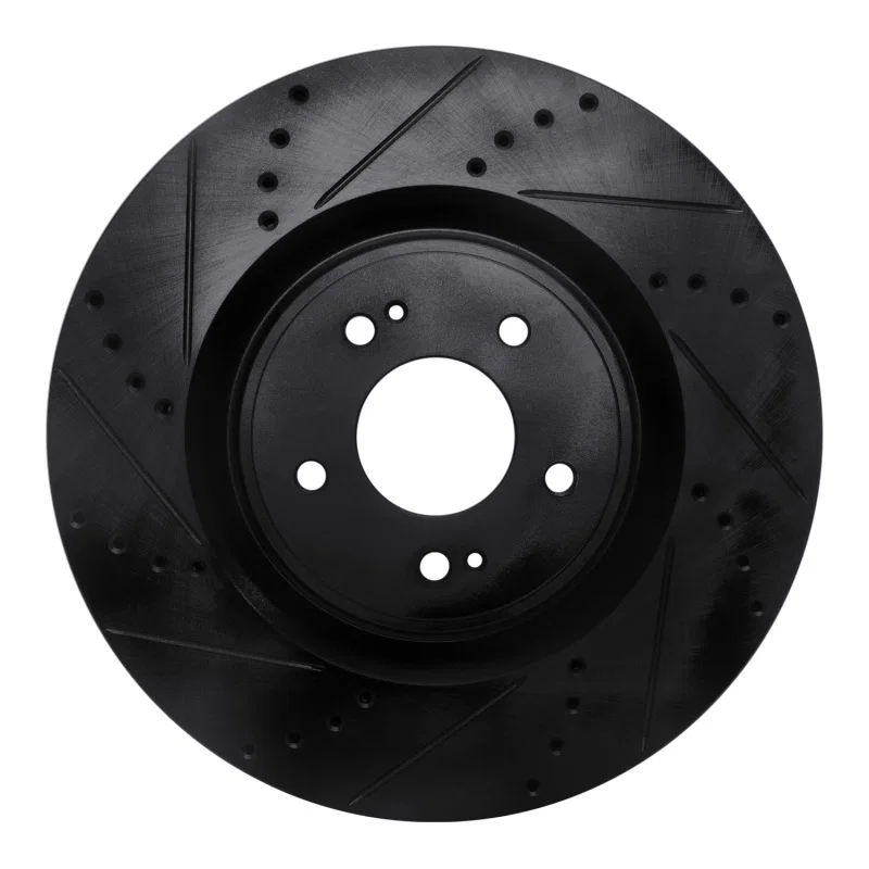 R1 Concepts 633-72043L, R1 08-15 Mitsubishi Lancer Front Left Drilled & Slotted Black Brake Rotor