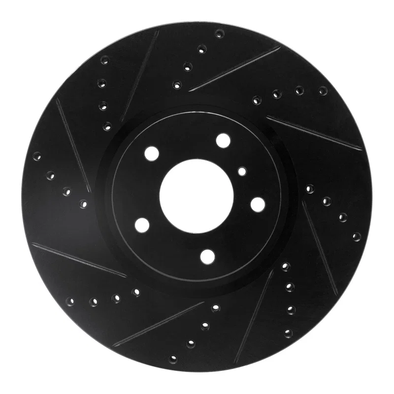 R1 Concepts 633-68011L, R1 07-15 Infiniti Q60 Front Left Drilled & Slotted Black Brake Rotor