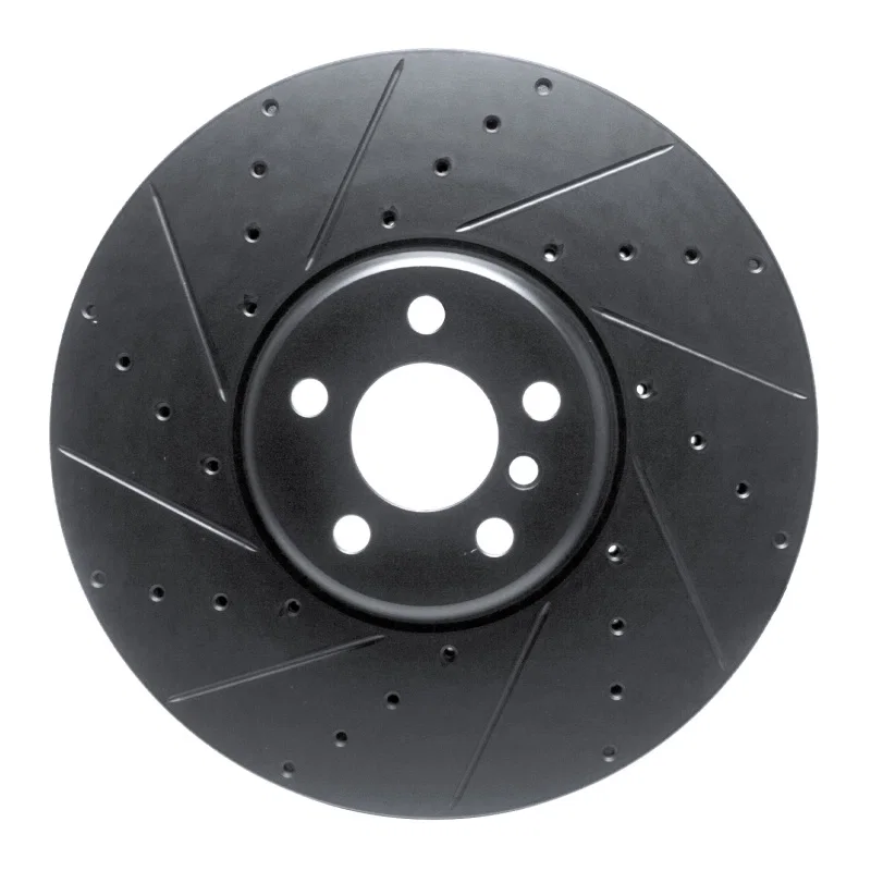 R1 Concepts 633-31132D, R1 16-25 BMW i5 Left Front Drilled & Slotted Black Brake Rotor