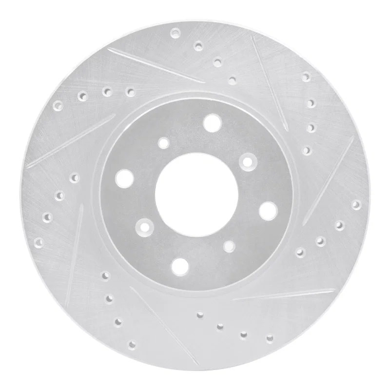R1 Concepts 631-59022R, R1 92-96 Honda Prelude Front Right Drilled & Slotted Silver Brake Rotor