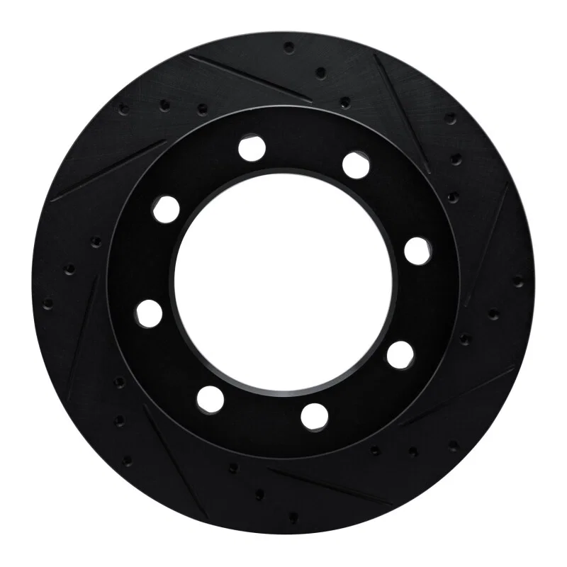 R1 Concepts 633-40047R, R1 80-93 Dodge W200 Front Right Drilled & Slotted Black Brake Rotor