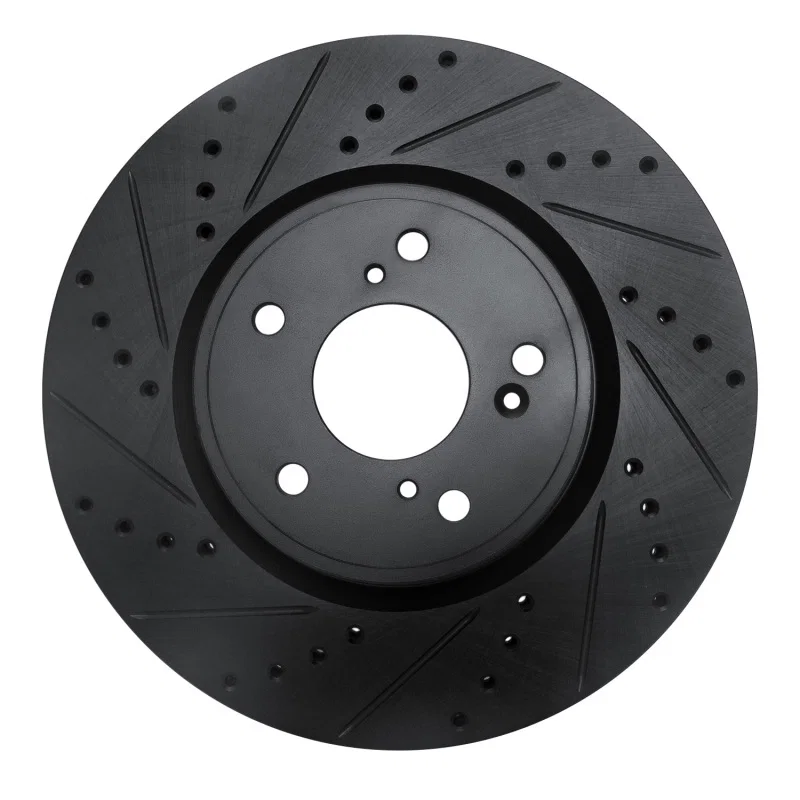 R1 Concepts 633-59064L, R1 2013-2025 Acura Integra Front Left Drilled & Slotted Black Brake Rotor