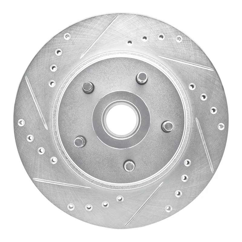 R1 Concepts 631-54019L, R1 82-87 Ford Mustang Front Left Drilled & Slotted Silver Brake Rotor