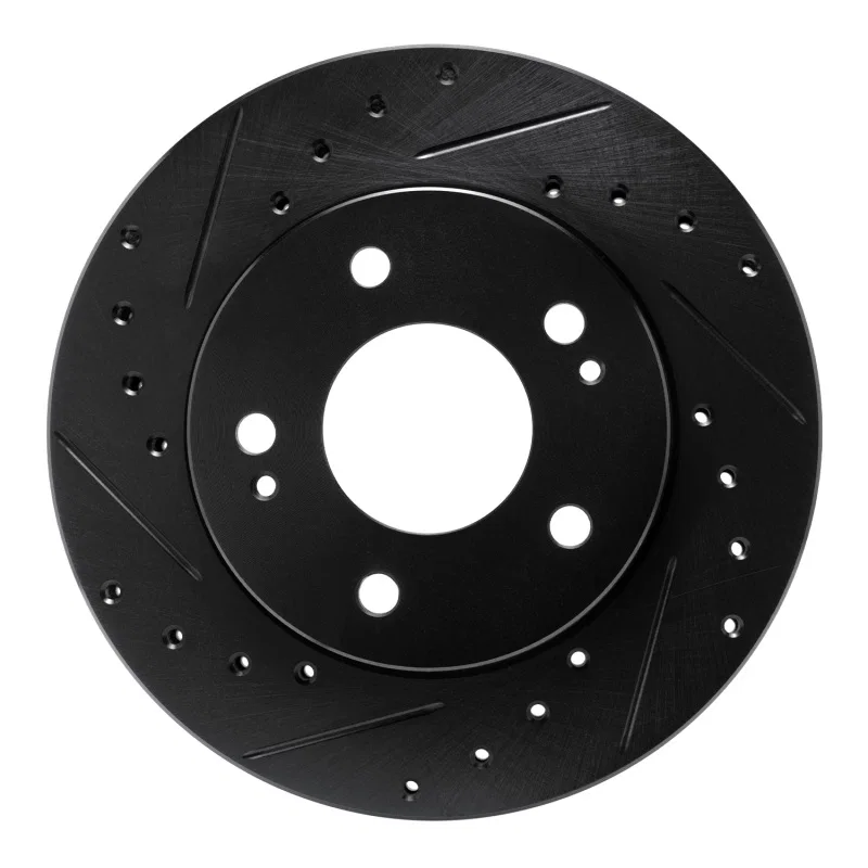 R1 Concepts 633-43003L, R1 90-90 Plymouth Laser Front Left Drilled & Slotted Black Brake Rotor