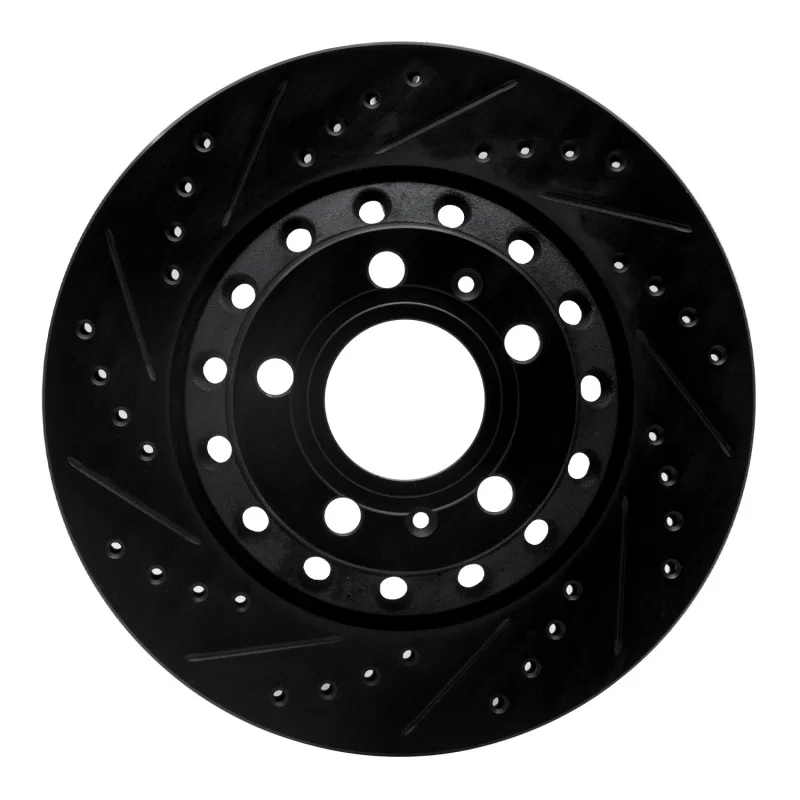 R1 Concepts 633-73040L, R1 04-10 Audi A8 Rear Left Drilled & Slotted Black Brake Rotor