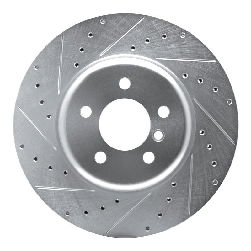 R1 Concepts 631-31097L, R1 11-19 BMW 535D xDrive Front Left Drilled & Slotted Silver Brake Rotor