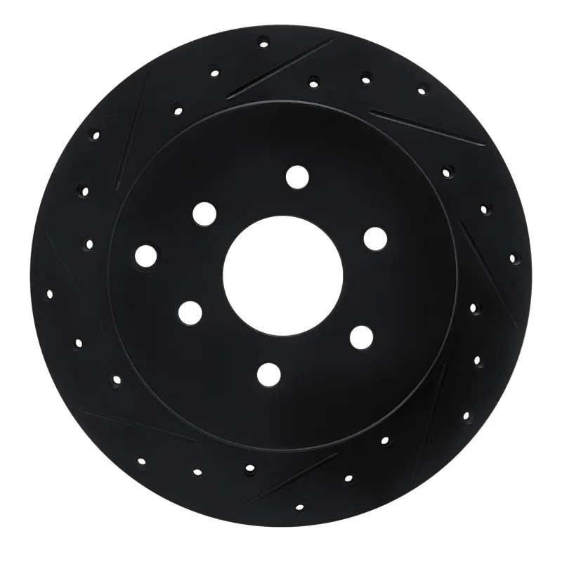 R1 Concepts 633-67093L, R1 05-12 Nissan Pathfinder Rear Left Drilled & Slotted Black Brake Rotor