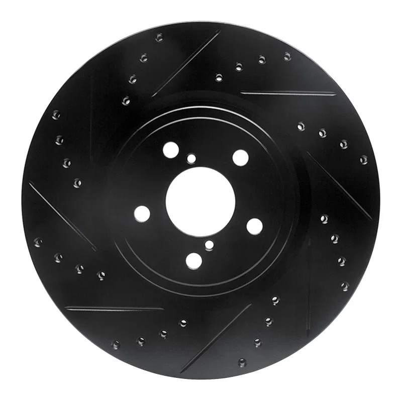 R1 Concepts 633-13018L, R1 05-18 Subaru Outback Front Left Drilled & Slotted Black Brake Rotor