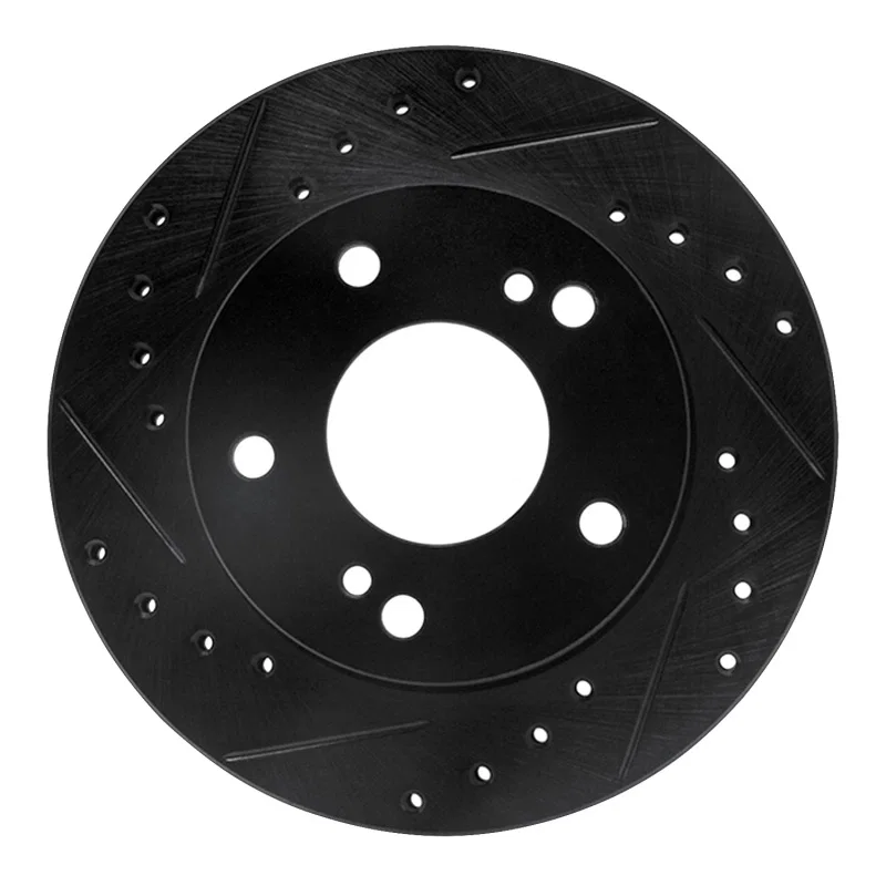 R1 Concepts 633-67042L, R1 94-96 Nissan 240SX Front Left Drilled & Slotted Black Brake Rotor