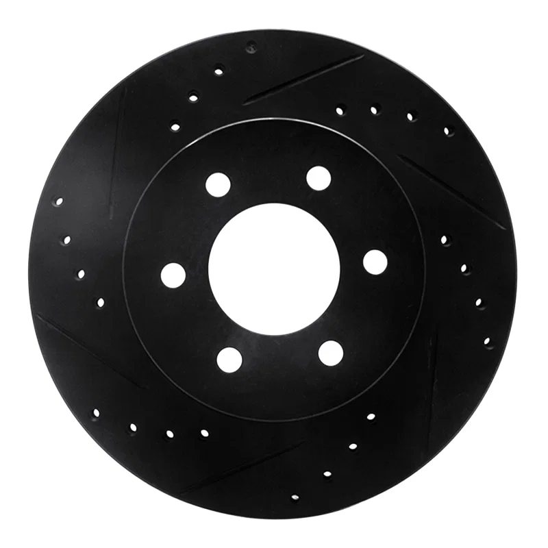 R1 Concepts 633-40069L, R1 91-96 Dodge Dakota 4WD Front Left Drilled & Slotted Black Brake Rotor