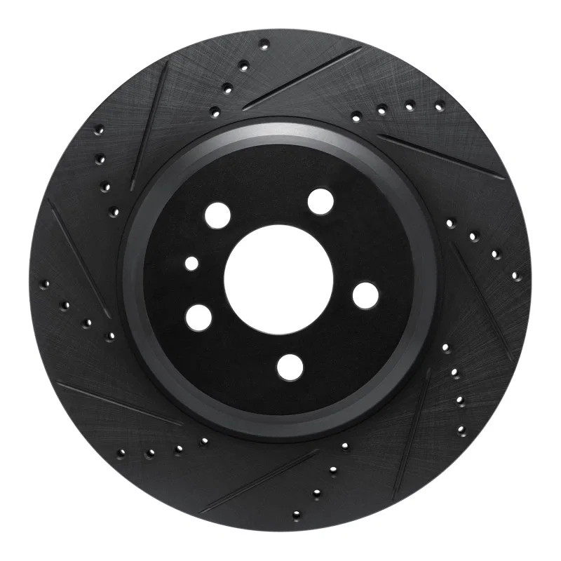 R1 Concepts 633-26005L, R1 17-25 Tesla Model 3 Rear Left Drilled & Slotted Black Brake Rotor