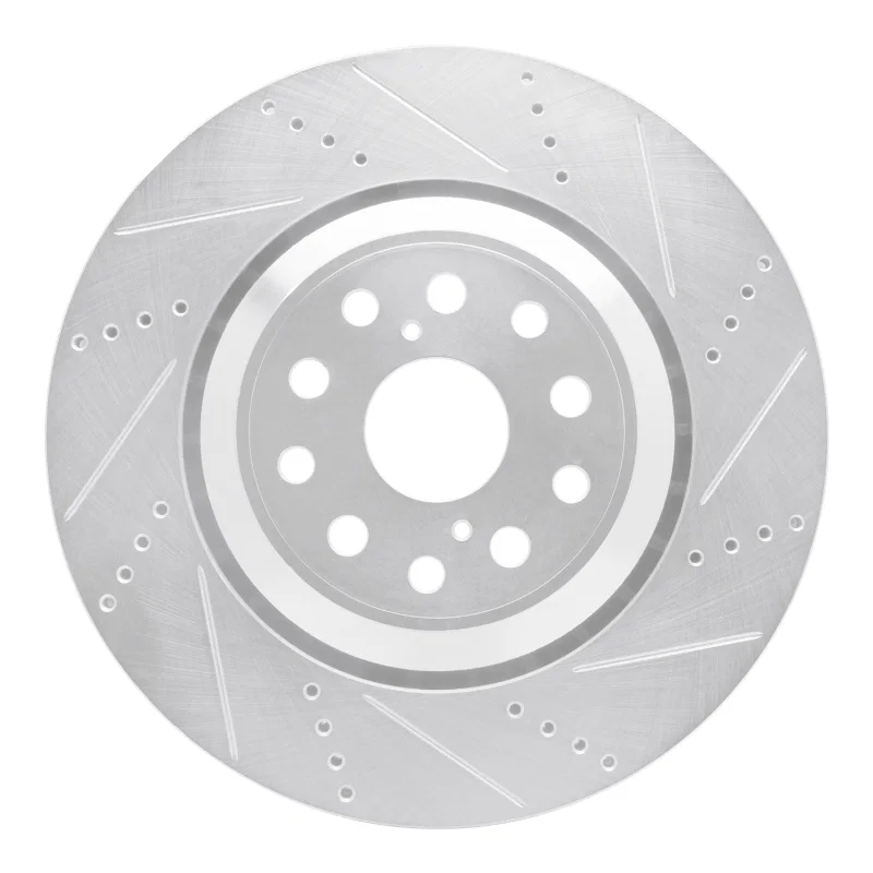 R1 Concepts 631-75020D, R1 07-23 Lexus LS600h Right Front Drilled & Slotted Silver Brake Rotor