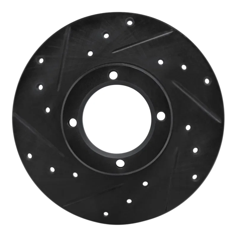 R1 Concepts 633-13030L, R1 80-83 Subaru GLF Front Left Drilled & Slotted Black Brake Rotor