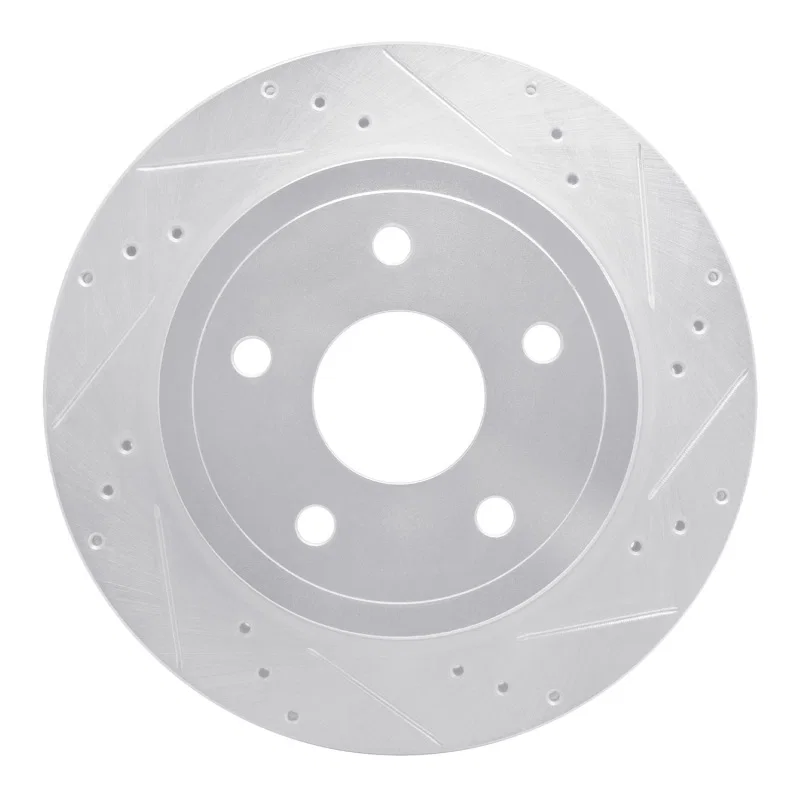 R1 Concepts 631-40106R, R1 04-06 Dodge Ram 1500 Pickup Rear Right Drilled & Slotted Silver Brake Rotor