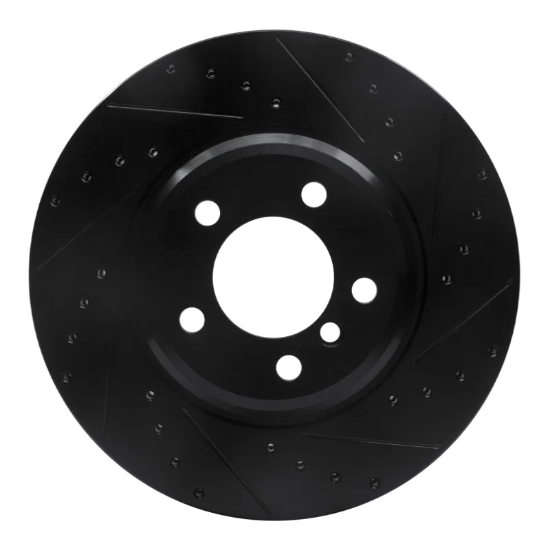 R1 Concepts 633-31058R, R1 02-08 BMW 760LI Front Right Drilled & Slotted Black Brake Rotor