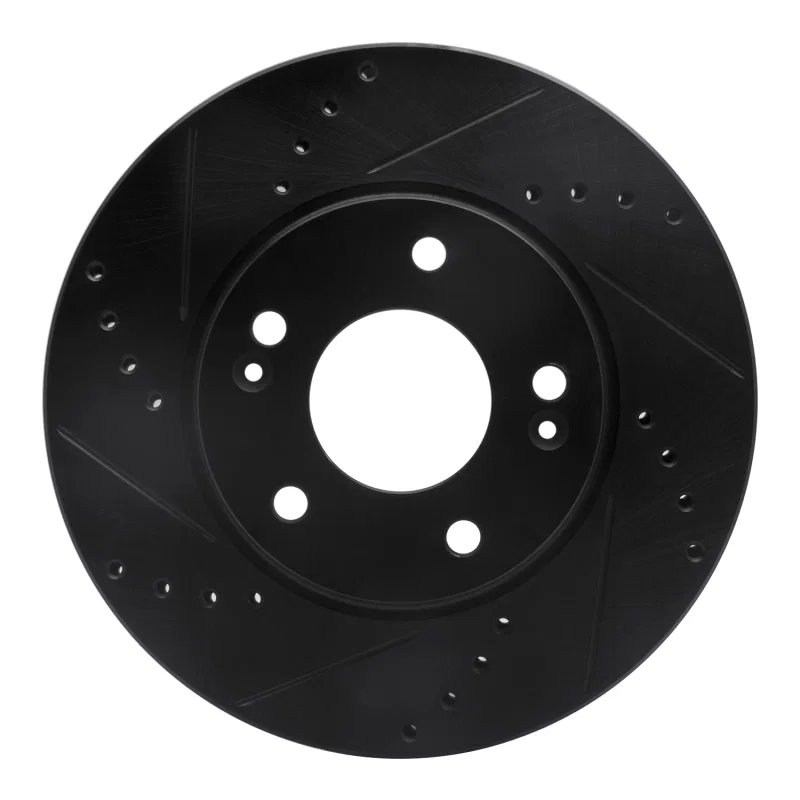 R1 Concepts 633-03055L, R1 17-22 Hyundai Ioniq Front Left Drilled & Slotted Black Brake Rotor