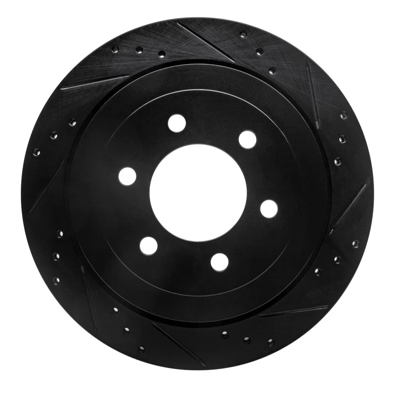 R1 Concepts 633-54205R, R1 07-17 Ford Expedition Rear Right Drilled & Slotted Black Brake Rotor