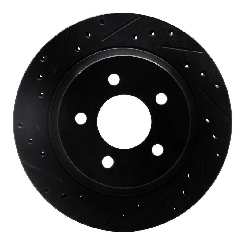 R1 Concepts 633-54037L, R1 94-04 Ford Mustang Rear Left Drilled & Slotted Black Brake Rotor
