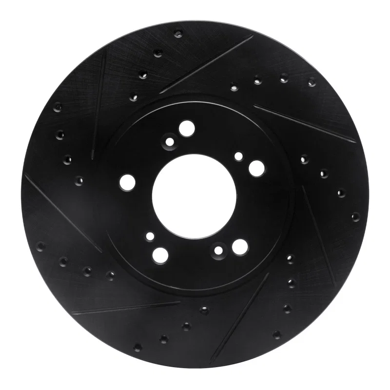 R1 Concepts 633-58015L, R1 99-04 Acura RL Front Left Drilled & Slotted Black Brake Rotor