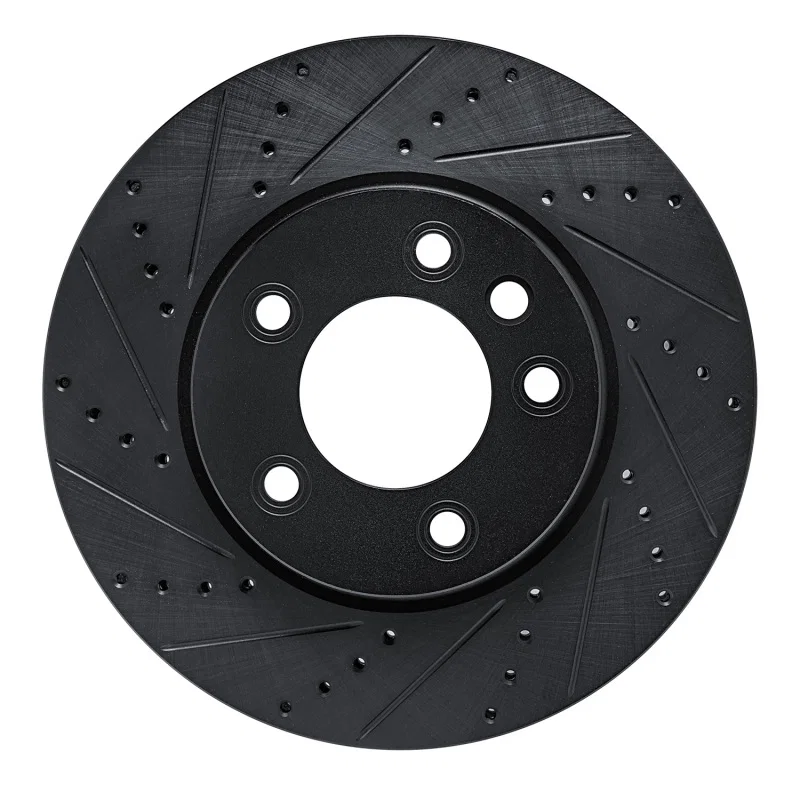 R1 Concepts 633-74050D, R1 03-18 Porsche Cayenne Left Front Drilled & Slotted Black Brake Rotor