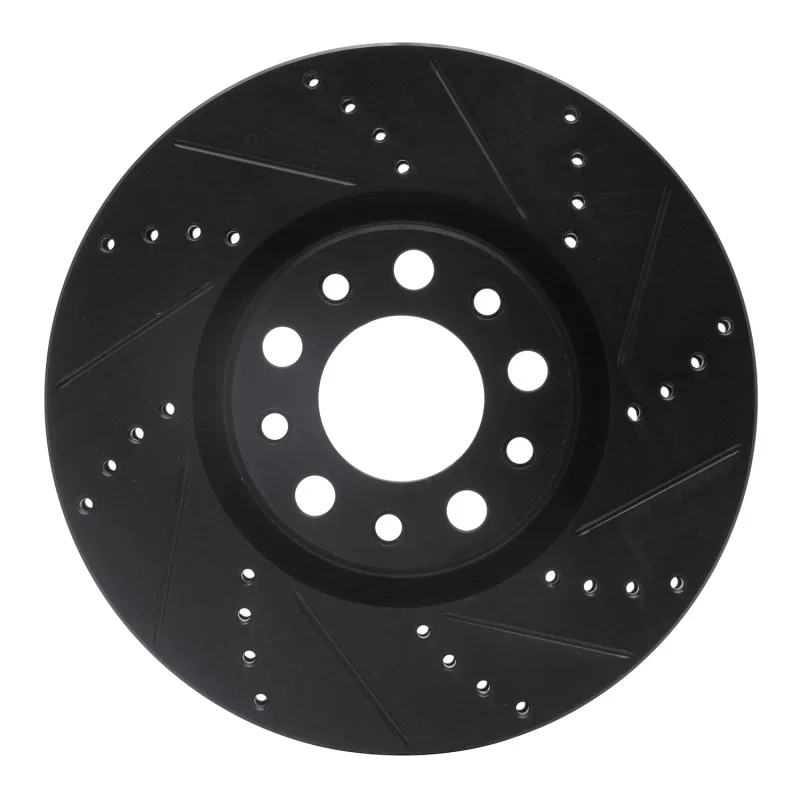 R1 Concepts 633-39025R, R1 2013-2023 Chrysler 200 Front Right Drilled & Slotted Black Brake Rotor