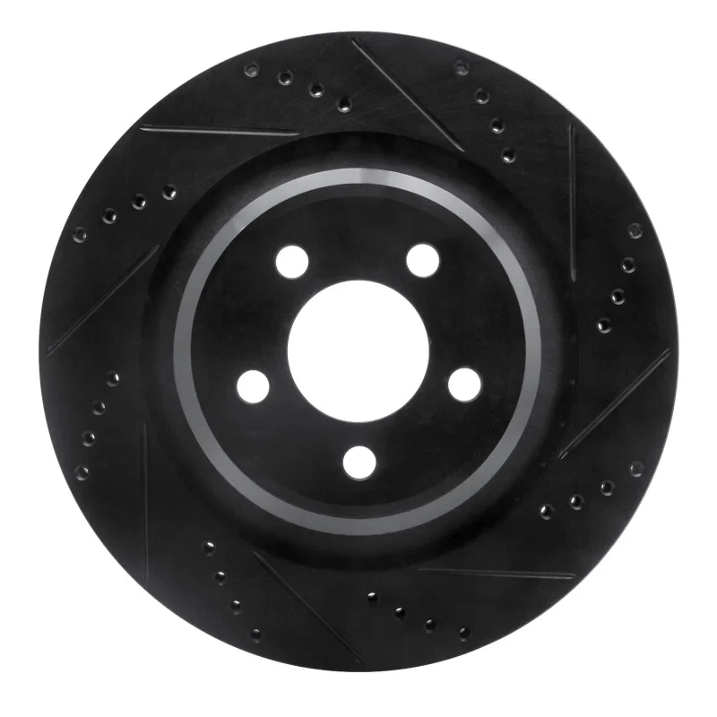 R1 Concepts 633-39020R, R1 05-23 Chrysler 300 Rear Right Drilled & Slotted Black Brake Rotor