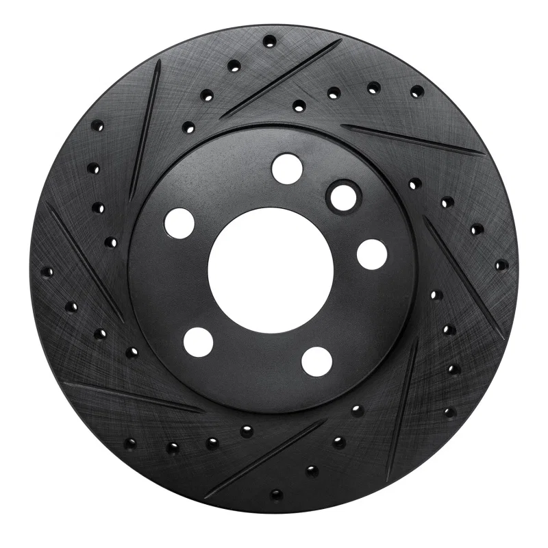 R1 Concepts 633-74043L, R1 96-00 Volkswagen EuroVan Front Left Drilled & Slotted Black Brake Rotor