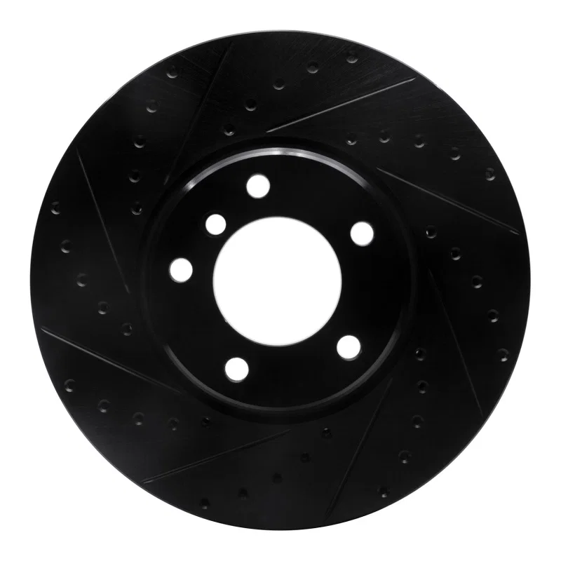 R1 Concepts 633-31040L, R1 95-01 BMW 750IL Front Left Drilled & Slotted Black Brake Rotor