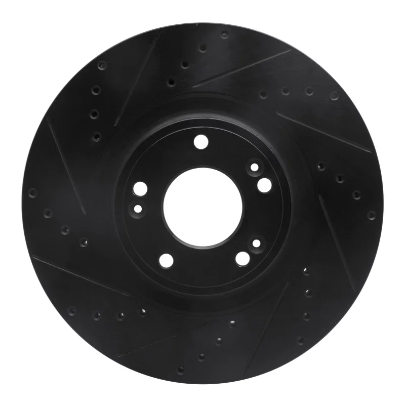 R1 Concepts 633-03028L, R1 09-14 Hyundai Genesis Sedan Front Left Drilled & Slotted Black Brake Rotor