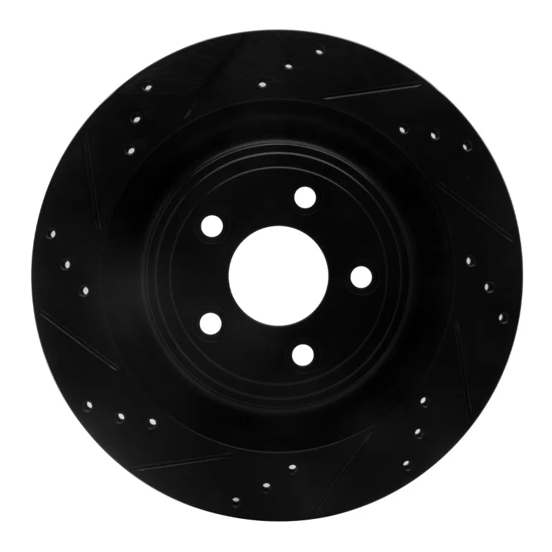 R1 Concepts 633-20018L, R1 06-15 Jaguar Super V8 Rear Left Drilled & Slotted Black Brake Rotor