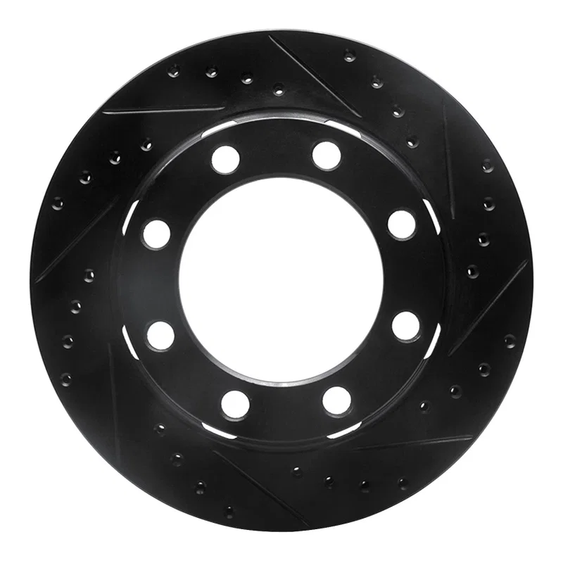 R1 Concepts 633-40048R, R1 75-93 Dodge W200 Front Right Drilled & Slotted Black Brake Rotor