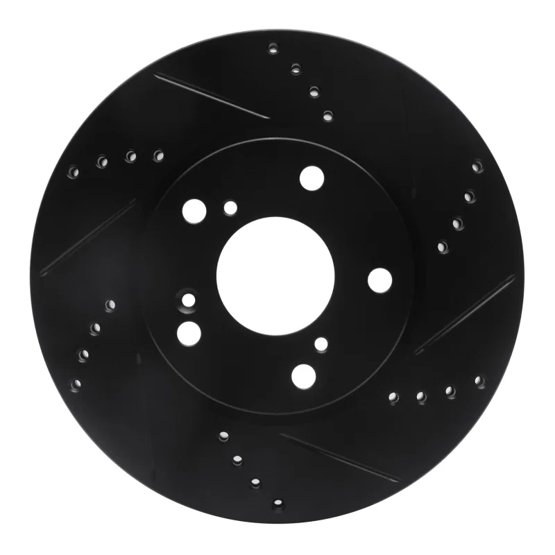 R1 Concepts 633-59061R, R1 2016-2025 Honda Civic Coupe Front Right Drilled & Slotted Black Brake Rotor