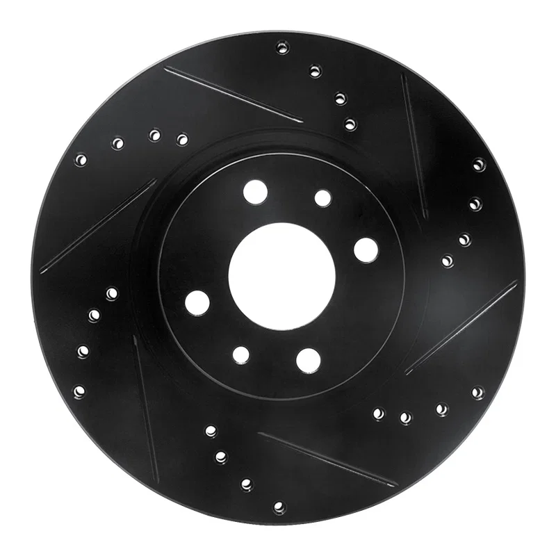 R1 Concepts 633-07004R, R1 2012-2019 Fiat 500E Front Right Drilled & Slotted Black Brake Rotor