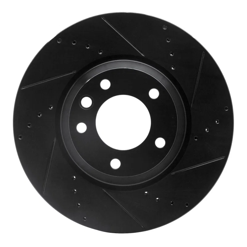 R1 Concepts 633-74051D, R1 03-15 Audi Q7 Left Front Drilled & Slotted Black Brake Rotor